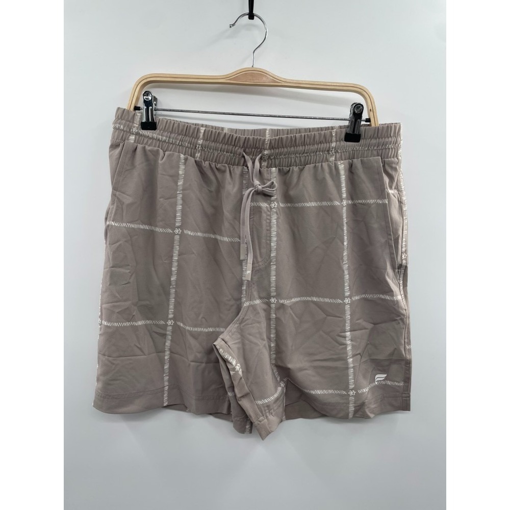 NWT Fabletics The Cabana Short Mens Large Brutalist Khaki Tropi Check Drawstring